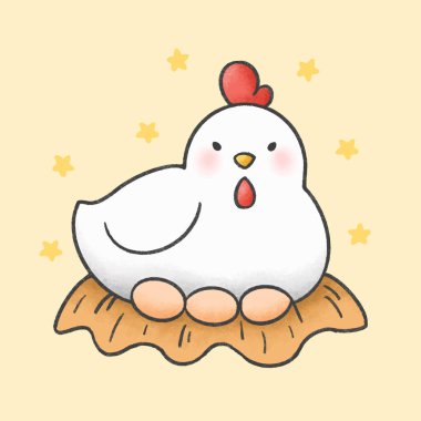 Tavuk ve yumurta el çizilmiş çizgi film hayvan karakteri. El çizim vektörü. Çizgi film karakter tasarımı.