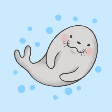 Mühür el çizilmiş çizgi film hayvan karakteri. El çizim vektörü. Çizgi film karakter tasarımı.