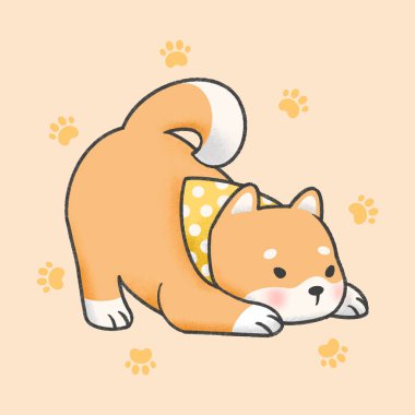 Shiba inu köpek el çizilmiş karikatür hayvan karakteri. El çizim vektörü. Çizgi film karakter tasarımı.