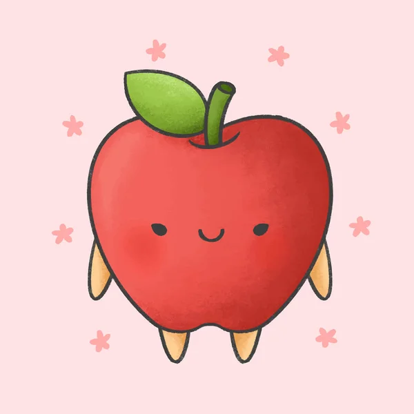 Cute Jabłko Ręcznie Rysowane Postać Kreskówek Wektor Rysunek Ręczny Projektowanie — Wektor stockowy