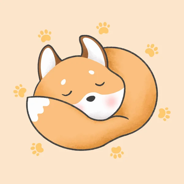 Sleepy Fox Disegnato Mano Personaggio Animato Animale Vettore Disegno Mano — Vettoriale Stock