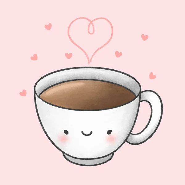 Aranyos csésze kávé karikatúra kézzel rajzolt stílus — Stock Vector