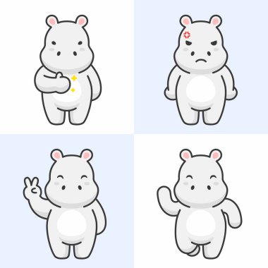 Sevimli su aygırı karikatür hayvan karakter vektör vektör seti. Çizgi film karakter tasarımı.