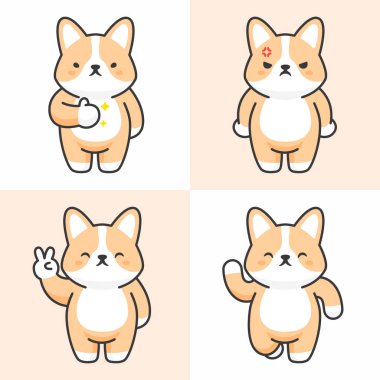 Sevimli corgi karakter vektör seti 