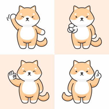 Sevimli shiba inu köpek karakterleri Vektör seti
