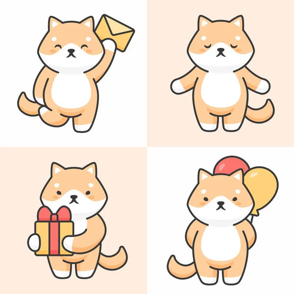 Ensemble vectoriel de personnages mignons de chien shiba inu — Image vectorielle