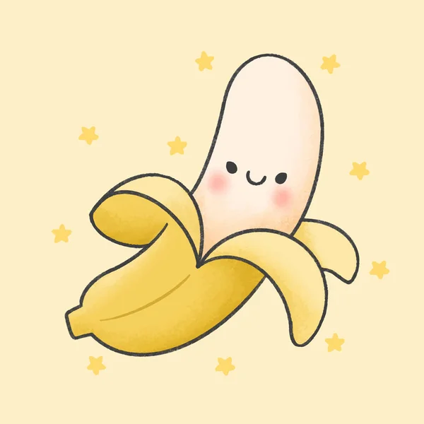 Cute Banana Cartoon ręcznie rysowane styl — Wektor stockowy
