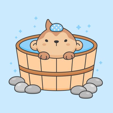 Onsen sevimli maymun vektör karakteri
