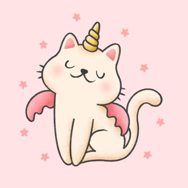 Unicorn kedi karikatür el çizilmiş tarzı