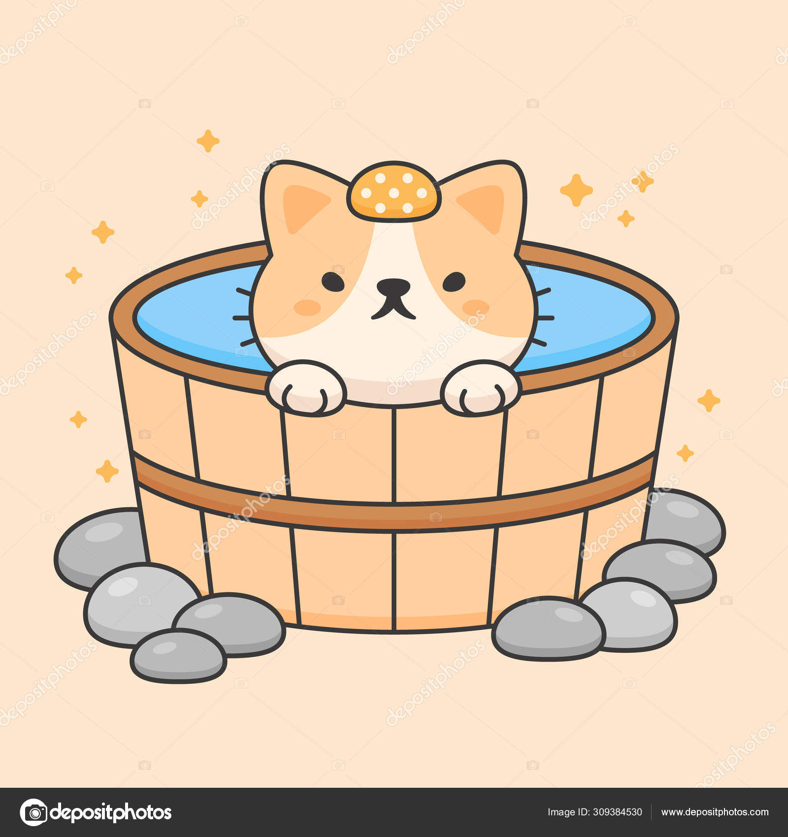 Vetores de Gato De Desenho Animado Fofo Em Onsen Japonês e mais