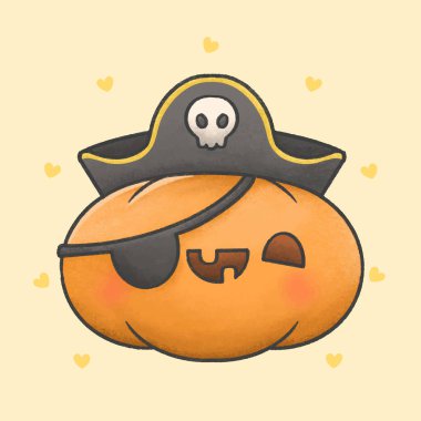 Korsan kostüm karikatür el çizilmiş tarzı ile ürkütücü kabak