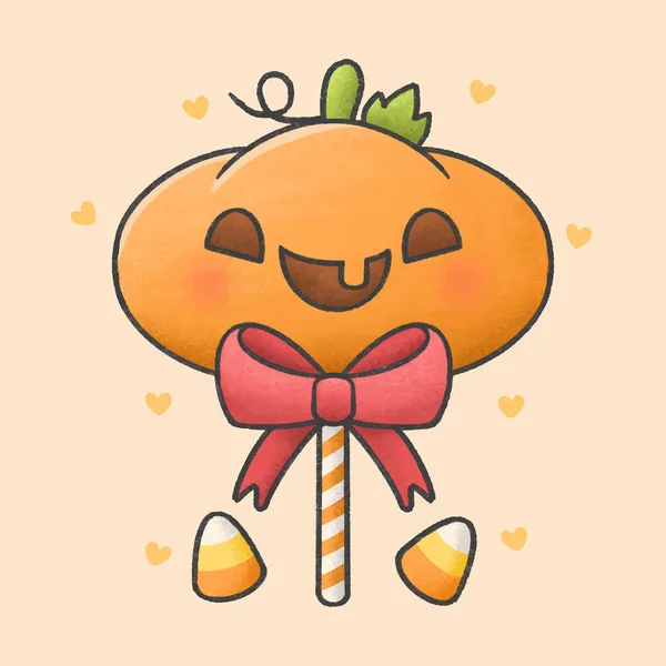 Sucette citrouille bonbons halloween dessin animé style dessiné à la main — Image vectorielle