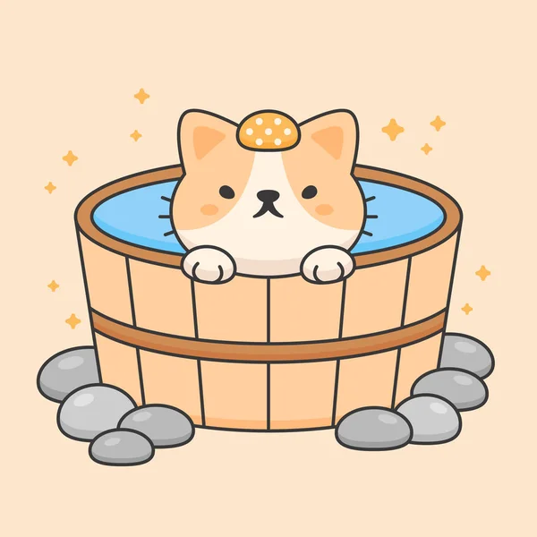 Caractère vectoriel de chat mignon en onsen — Image vectorielle