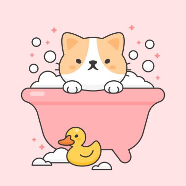 Küvette tatlı kedi ve ördek kauçuğu