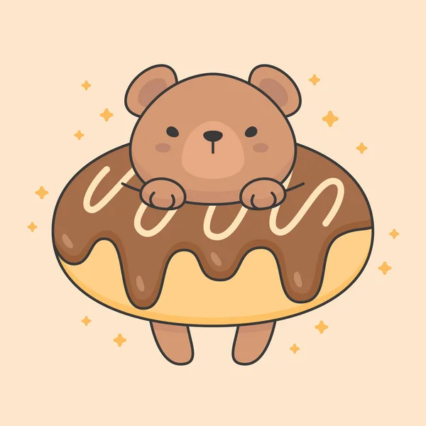 Ours mignon dans un beignet au chocolat — Image vectorielle