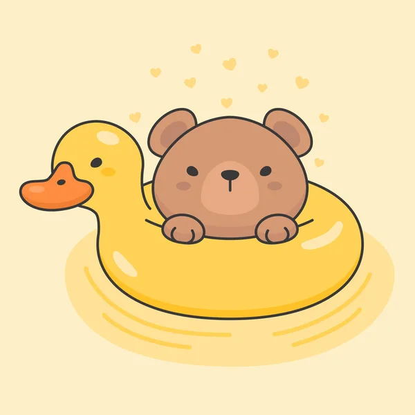 Cute bear in a duck life ring — Stock Vector