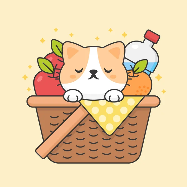 Carino gatto in un cestino da picnic — Vettoriale Stock
