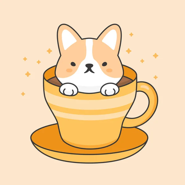 Мила коргі собака в чашці кави — стоковий вектор
