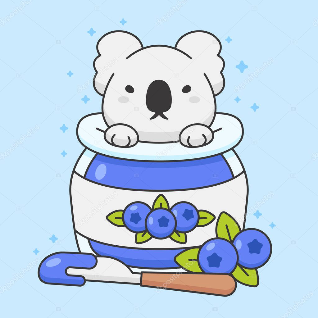 Cute koala bear in a blueberry jam jar