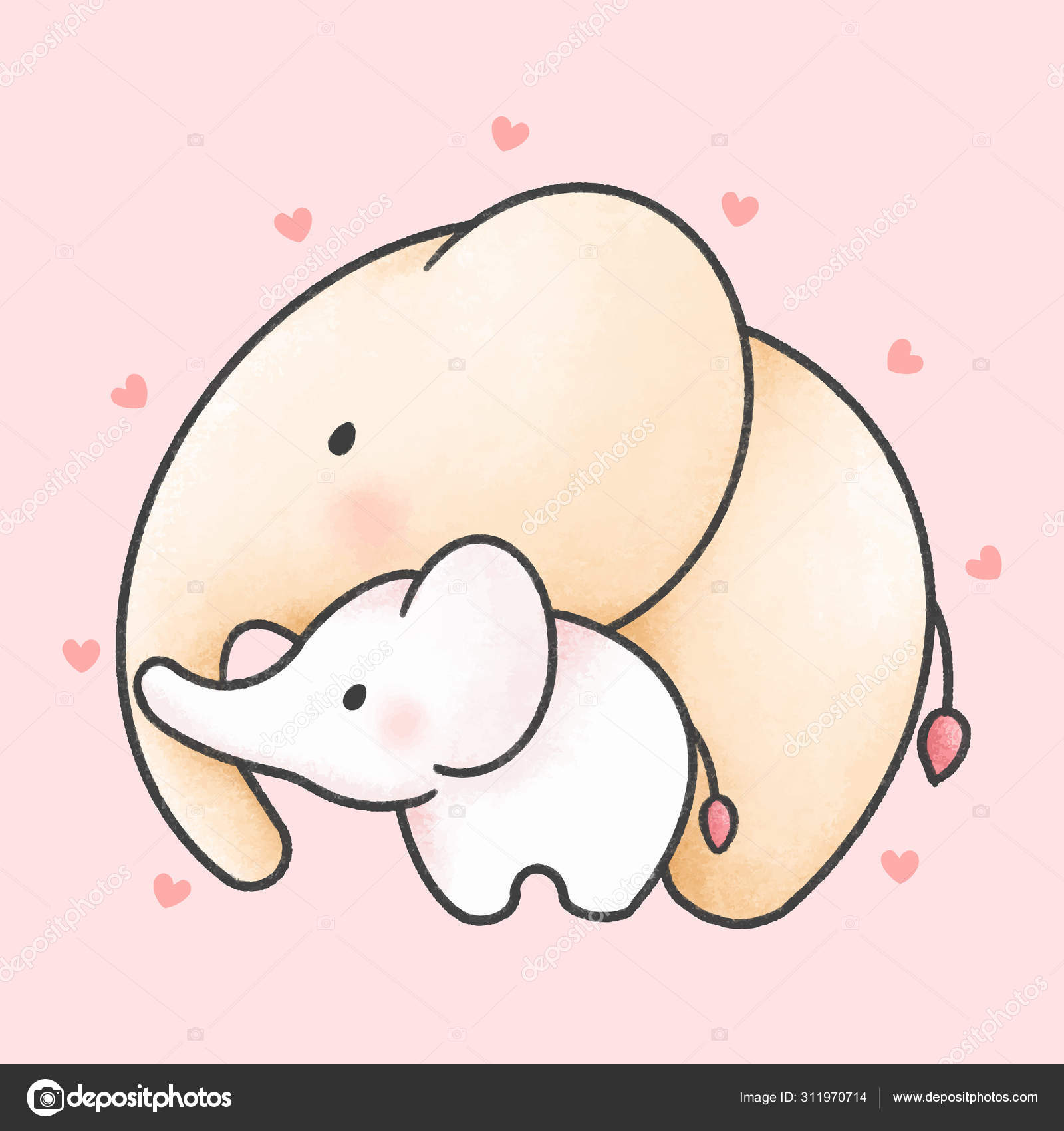 Linda madre y bebé elefante dibujo animado estilo dibujado a mano Vector de  stock #311970714 de ©guizz.aomam@gmail.com, image size:1600x1700