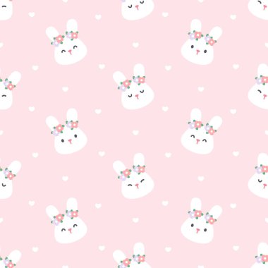 Çiçeksiz arka planı olan sevimli tavşan. Tekrarlayan desen, duvar kâğıdı arka plan, şirin, kusursuz desen arka plan.