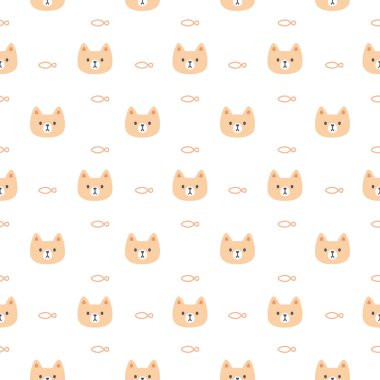 Şirin kedi ve balık kusursuz arka plan tekrarlayan desen, duvar kâğıdı arka plan, şirin kusursuz desen arka plan