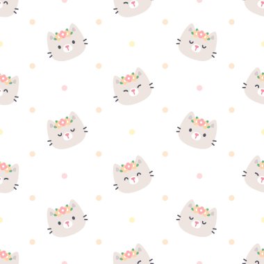 Çiçeksiz arka planı olan sevimli bir kedi. Tekrarlayan desen, duvar kâğıdı arka plan, şirin, pürüzsüz desen arka plan.