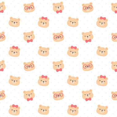 Sevimli oyuncak ayıcığın kusursuz arka planı, tekrarlayan desen, duvar kağıdı arka planı, şirin, pürüzsüz desen arka plan