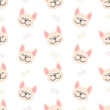 Kemiksiz arka planı olan Fransız bulldog. Tekrarlayan desen, duvar kâğıdı arka plan, şirin, pürüzsüz desen arka plan.