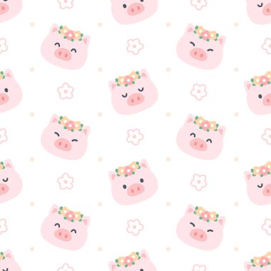 Çiçeksiz arka planı olan sevimli bir domuz. Tekrarlayan desen, duvar kâğıdı arka plan, şirin, kusursuz desenli arka plan.
