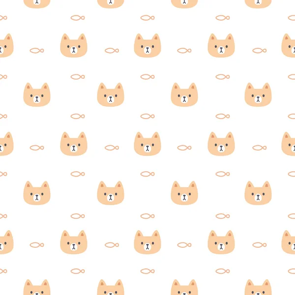 かわいい猫と魚のシームレスな背景の繰り返しパターン 壁紙の背景 かわいいシームレスなパターンの背景 — ストックベクタ