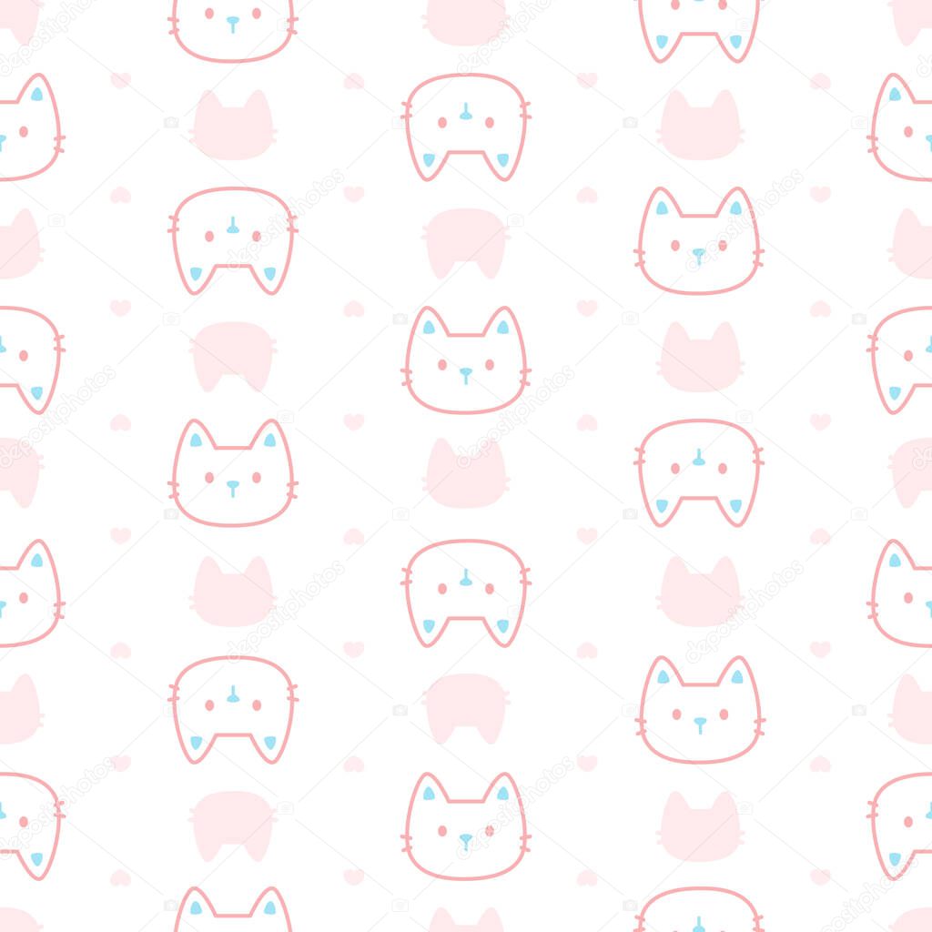 Cute pastel cat seamless background repeating pattern, wallpaper background, cute seamless pattern background