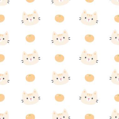 Şirin kedi ve turuncu pürüzsüz arkaplan tekrarlayan desen, duvar kağıdı arka plan, şirin, pürüzsüz desen arka plan