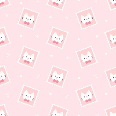 Şirin kedi posta pulu pürüzsüz arka plan yinelenen desen, duvar kağıdı arka plan, şirin pürüzsüz desen arka plan