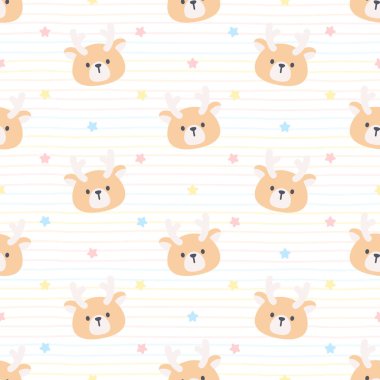 Sevimli geyik ve yıldızsız arka plan tekrarlayan desen, duvar kâğıdı arka plan, şirin, pürüzsüz desen arka plan