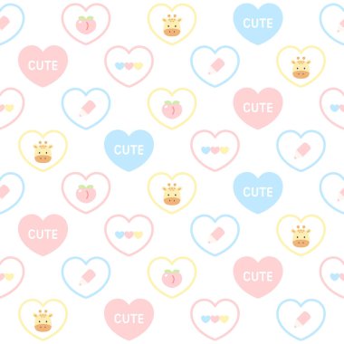 Şirin zürafa ve pastel kalp pürüzsüz arka plan tekrarlayan desen, duvar kâğıdı arka plan, şirin, pürüzsüz desen arka plan