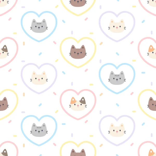 Niedliche Katze Pastell Herz Nahtlosen Hintergrund Wiederholen Muster Tapete Hintergrund — Stockvektor