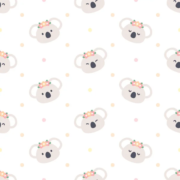 Lindo Koala Con Corona Flores Sin Costuras Patrón Repetición Fondo — Vector de stock