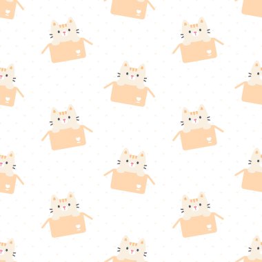 Kutusuz arka planda şirin bir kedi tekrarlayan desen, duvar kağıdı arka plan, şirin kusursuz desen arka plan