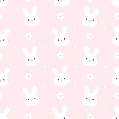 Sevimli tavşan ve çiçeksiz arka plan tekrarlayan desen, duvar kâğıdı arka plan, şirin, pürüzsüz desen arka plan