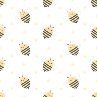 Sevimli arı ve yıldızlar kusursuz arkaplan yineleyen desen, duvar kağıdı arka plan, şirin kusursuz desen arka plan