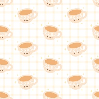 Tatlı kahve fincanı pürüzsüz arka plan yinelenen desen, duvar kağıdı arka plan, şirin, pürüzsüz desen arka plan