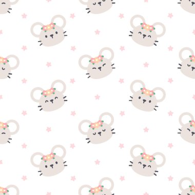Çiçeksiz arka planı olan sevimli bir fare. Tekrarlayan desen, duvar kâğıdı arka plan, şirin, pürüzsüz desen arka plan.