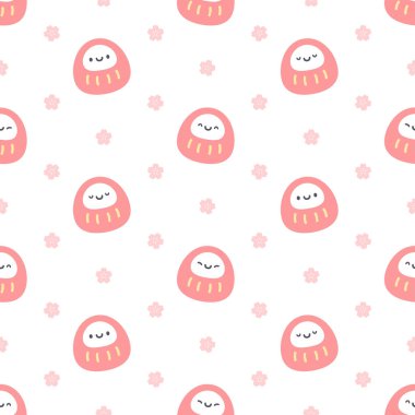 Daruma bebeği ve sakura çiçeği pürüzsüz arkaplan yinelenen desen, duvar kağıdı arka plan, şirin pürüzsüz desen arka plan