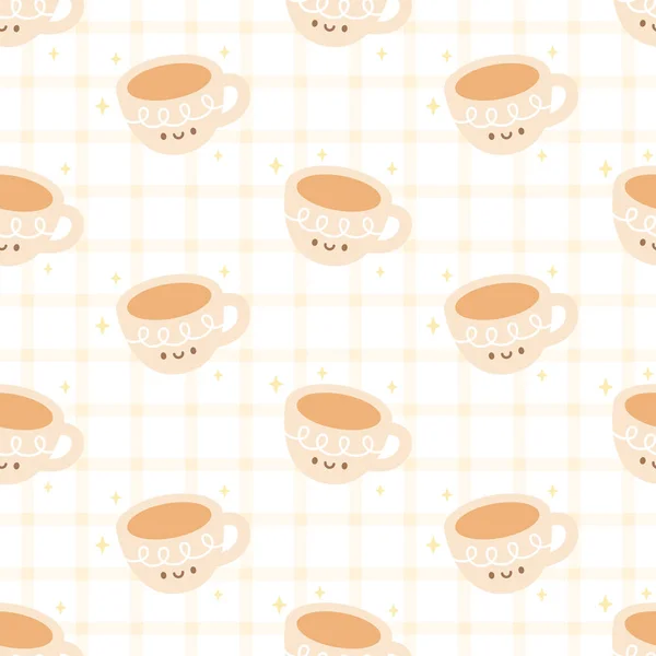 コーヒーのかわいいカップシームレスな背景繰り返しパターン 壁紙の背景 かわいいシームレスなパターンの背景 — ストックベクタ