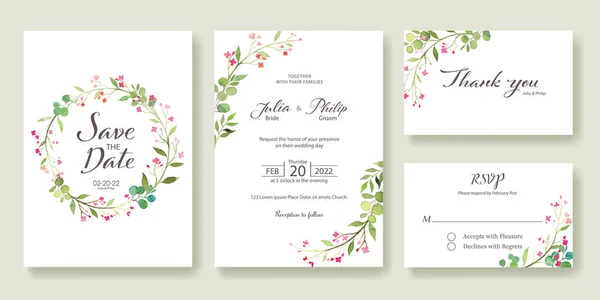 Wedding Invitation Date Thank You Rsvp Card Design Template Vector — Stock Vector