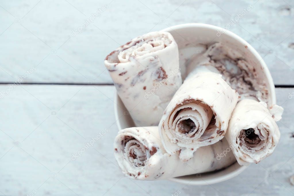 thai rolled ice cream isolated with copy space