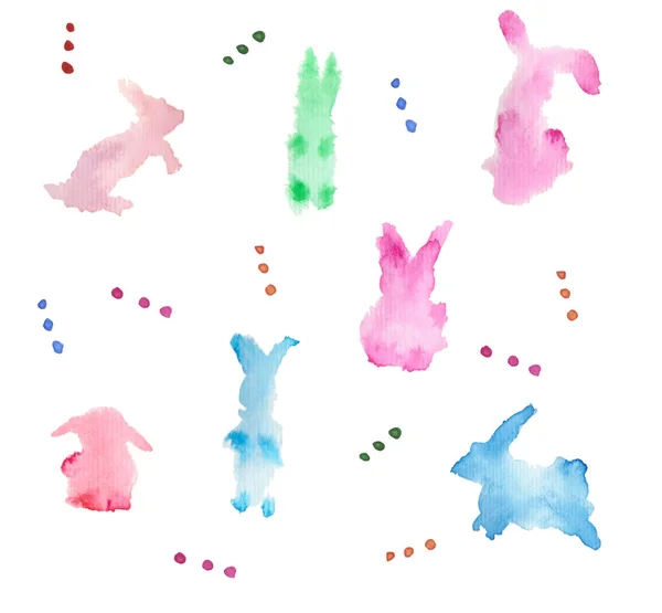 Conjunto de coelhos aquarela coloridos — Fotografia de Stock