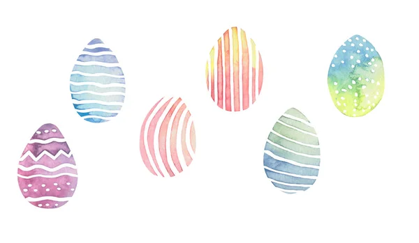 Conjunto de aquarela colorida ovos de Páscoa isolados em um fundo branco — Fotografia de Stock