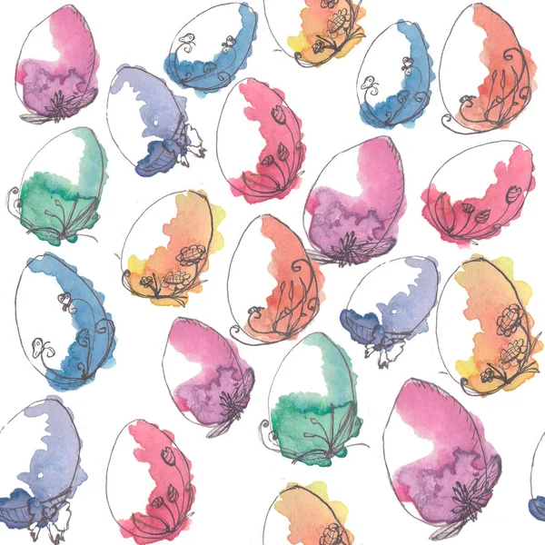 Безшовний акварельний візерунок з барвистими великодніми яйцями — стокове фото